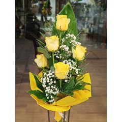 Klasszikus 5 szálas sárga rózsacsokor